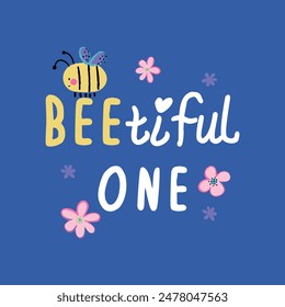 textile print design with slogan and bee drawing as vector