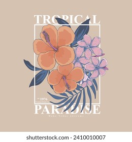 diseño de impresión textil con dibujo de flores tropicales como vector