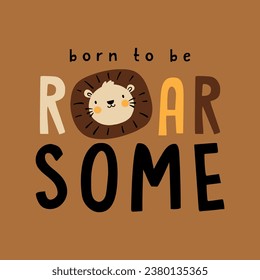 textile print design as vector with cute lion head drawing