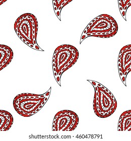 Textile print in red and black colors