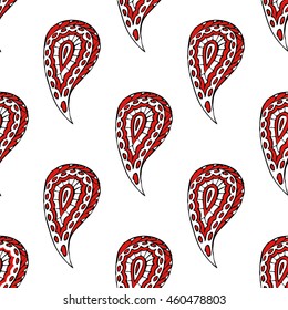 Textile print in red and black colors