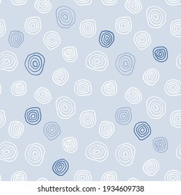 Textile print seamless pattern. Vector design with hand drawn sketchy circles. White on blue color.