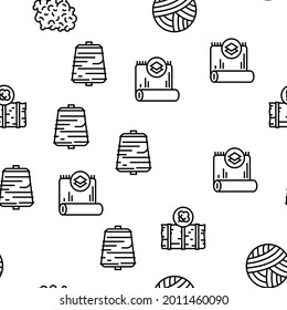 Textile Production Collection Icons Set Vector. Silk Thread And Clothing Textile Production, Sewing Machine And Factory Industrial Equipment Black Contour Illustrations