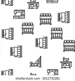 Textile Production Collection Icons Set Vector. Silk Thread And Clothing Textile Production, Sewing Machine And Factory Industrial Equipment Black Contour Illustrations