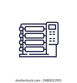 textile production icon with a loom machine, line vector