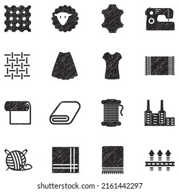 Symbole für die Textilproduktion. Black Scribble Design. Vektorgrafik.