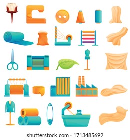 Textile production icons set. Cartoon set of textile production vector icons for web design