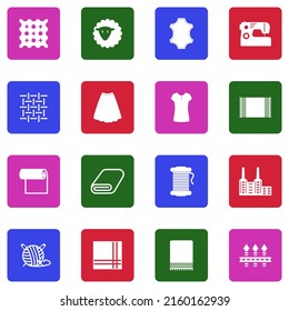 Textile Production Icons. White Flat Collection In Square. Vector Illustration.