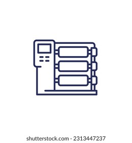 textile production line icon with a loom machine