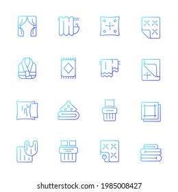 Textile products gradient linear vector icons set  Home wear  Bedroom  kitchen interior decoration  Household cloths  Thin line contour symbols bundle  Isolated vector outline illustrations collection