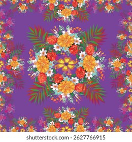 Textile repeat digital artwork seamless flowers and leaf