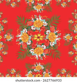 Textile repeat digital artwork seamless flowers and leaf