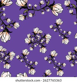 Textile repeat pattern flowers and leaf
