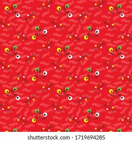 Textile retro pattern. Red cotton with berries