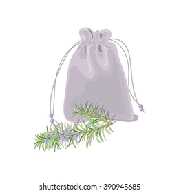 Textile sachet with herbs. Vector illustration.