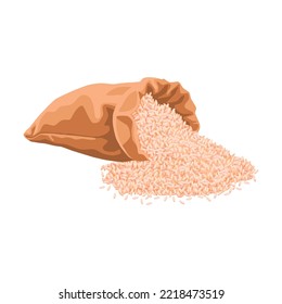 Textile sack with rice spread away illustration. White raw rice grain packaging in big brown bag. Food storage, packaging, fconcept for banner design or landing page