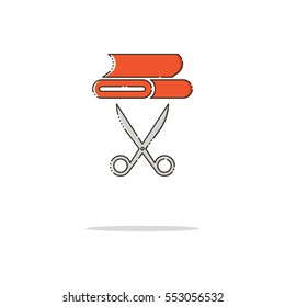 Textile and scissors color thin line icon on white background. Mbe minimalism style