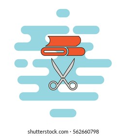 Textile and scissors color thin line icon. Cloud background