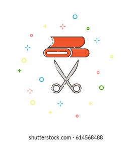 Textile and scissors color thin line icon on white background.