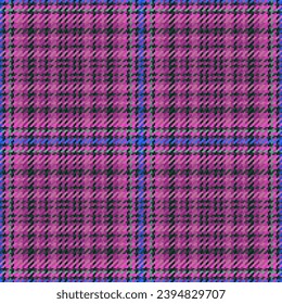 Textile seamless background of fabric plaid pattern with a check vector texture tartan in violet and dark colors.