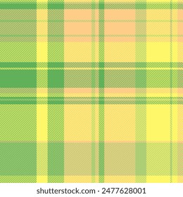 Textile seamless background of texture check tartan with a plaid vector pattern fabric in green and yellow colors.