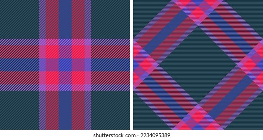 Textile seamless check. Plaid pattern fabric. Texture tartan background vector in set.