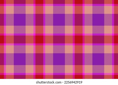 Textile seamless fabric. Plaid check pattern. Background vector tartan texture in red and pink colors.