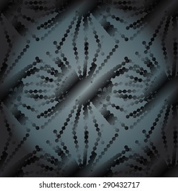Textile seamless pattern of black polygonal figures on dark backdrop