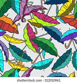 Textile seamless pattern of colorful umbrellas