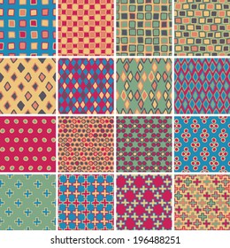 Textile seamless pattern SET No.3 of 16 different playful illustrations. Illustration is in eps8 vector mode, background on separate layer. 