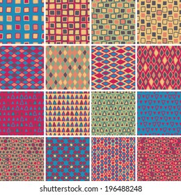 Textile seamless pattern SET No.7 of 16 different playful illustrations. Illustration is in eps8 vector mode, background on separate layer. 
