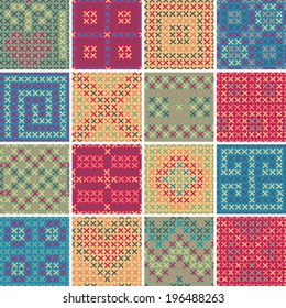 Textile seamless pattern SET No.8 of 16 different playful illustrations. Illustration is in eps8 vector mode, background on separate layer. 