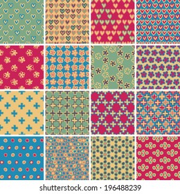 Textile seamless pattern SET No.9 of 16 different playful illustrations. Illustration is in eps8 vector mode, background on separate layer. 