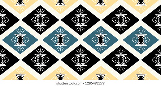 Textile seamless pattern with tribal hand drawn african maya ancient motif batik background vector illustration ready for fashion print