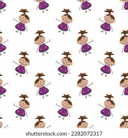 Textile seamless pattern and wallpaper cartoon girl