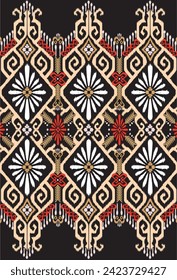 Textile seamless pattern.Design with Geometric and flower on black background.Aztec and native style.Hand drawn.Design prefect for addind to texture textile,fabric,clothing and fashion industry.
