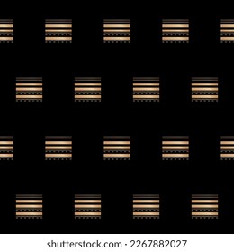 Textile Seamless Swatch Template. Fabric Textile Seamless Pattern Background Gold Black Symbol Design. Graphic Minimalist Seamless Pattern Background