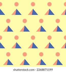 Plantilla de reloj sin soldadura textil. Diseño de símbolo amarillo naranja azul del fondo del patrón sin manchas textil. Fondo del patrón de búsqueda simple minimalista gráfico