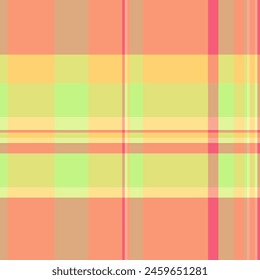 Textile seamless tartan of background fabric check with a vector texture pattern plaid in orange and lime colors.