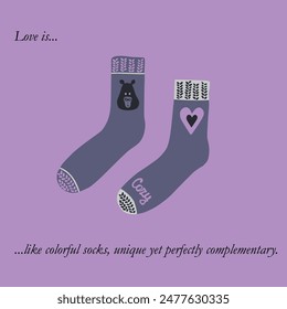 Textile socks with capybara and heart, vector, poster