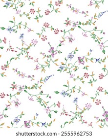 Textile spring flowers with leaf reepat pattern design vector illustartion hand drawn 