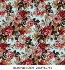 Textile spring flowers with leaf reepat pattern design vector illustartion hand drawn 