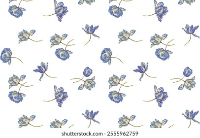 Textile spring flowers with leaf reepat pattern design vector illustartion hand drawn 