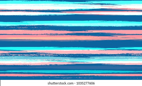 Textile Striped Vector Seamless Grunge Texture. Paintbrush Lines Seamless Pattern. Dyed Stripes in Watercolor Style. Advertising, Cover Print Design Background.