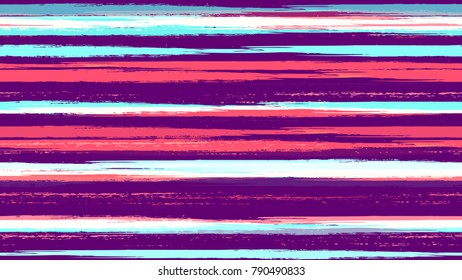 Textile Striped Vector Seamless Grunge Texture. Paintbrush Lines Seamless Pattern. Dyed Stripes in Watercolor Style. Packaging, Fabric Print Design Background.