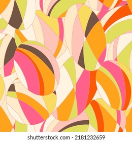 Textile and surface design with old fashioned hand drawn geometric printVector nostalgic retro 60s groovy print. Vintage abstract background. Hippie psychedelic seamless pattern.