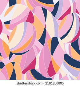 Textile and surface design with old fashioned hand drawn geometric printVector nostalgic retro 60s groovy print. Vintage abstract background. Hippie psychedelic seamless pattern.