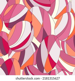 Textile and surface design with old fashioned hand drawn geometric printVector nostalgic retro 60s groovy print. Vintage abstract background. Hippie psychedelic seamless pattern.