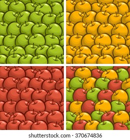 Textile tablecloth. Vector background seamless pattern. 4 background isolated vector illustrations on the theme of apples green, yellow, red, ripe and juicy, apple texture wallpaper