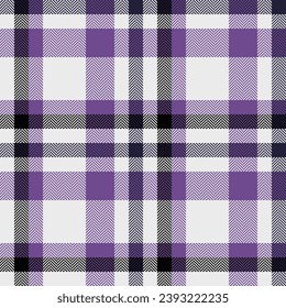 Textile tartan background of fabric texture pattern with a check vector plaid seamless in white and violet colors.
